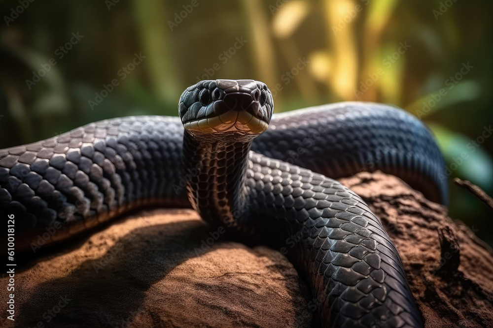 A breathtaking black mamba in its natural habitat, showcasing Africa's deadliest snake and the fascinating biodiversity of its wildlife. Generative Ai, Ai. A breathtaking black mamba in its natural habitat, showcasing Africa's deadliest snake and the fascinating biodiversity of its wildlife. Generative Ai, Ai.