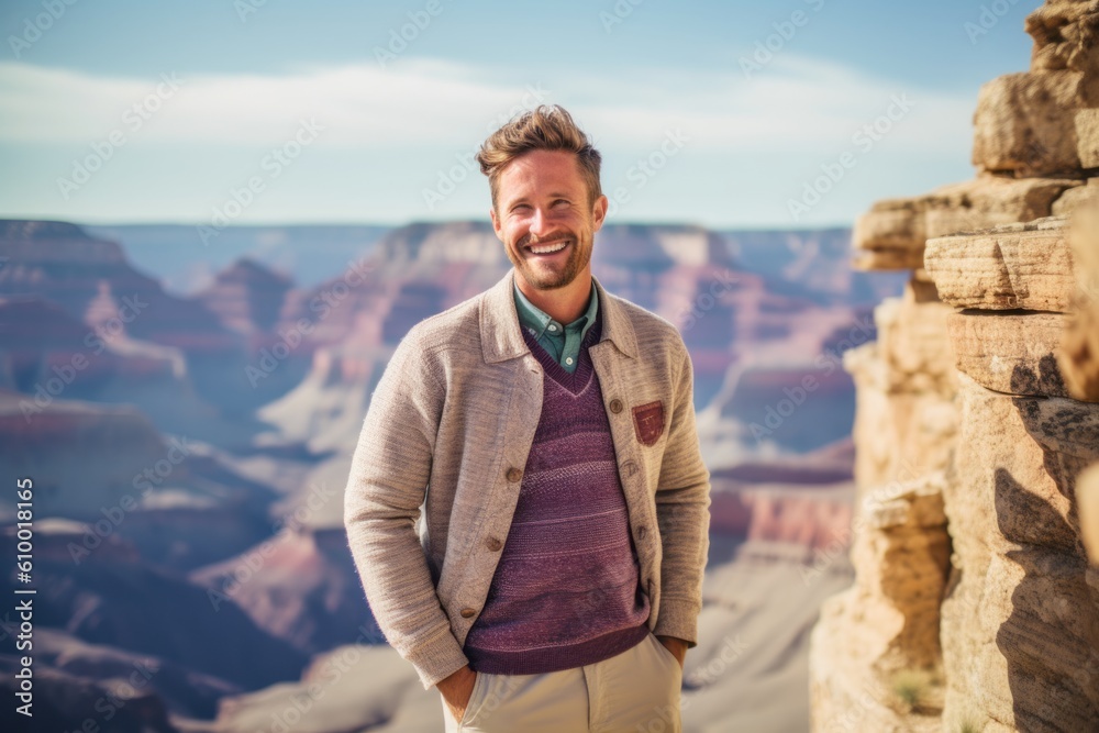 Handsome man standing in Grand Canyon National Park, Arizona, USA
