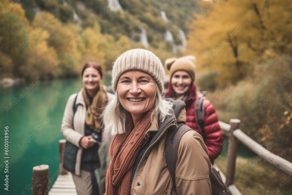 Portrait of mother and her daughters on a lake in autumn. Portrait of mother and her daughters on a lake in autumn.