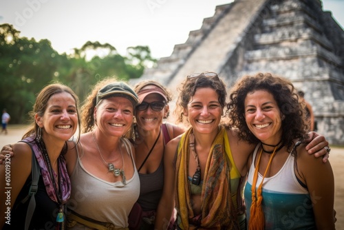 Group of friends at Chichen Itza, Yucatan, Mexico