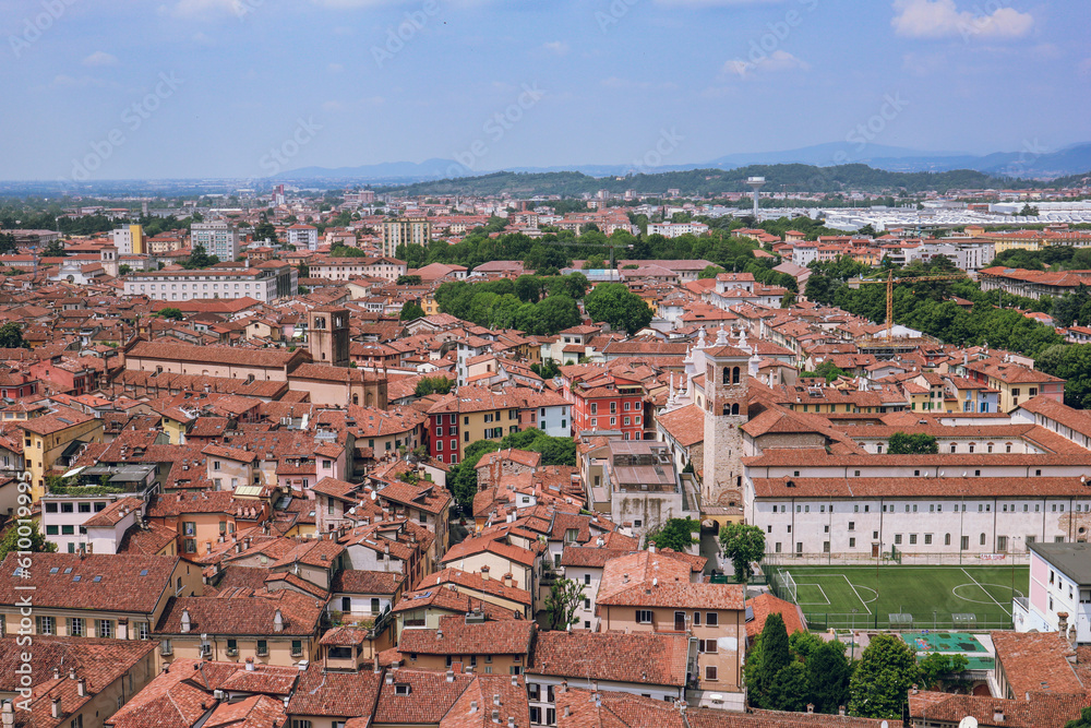 Italian panorama to Brescia from the Castello di Brescia(Brescia Castle, Brescia, Lombardy, Italy