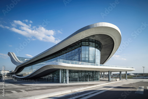 A futuristic airport or other building  characterized by its modern design and advanced architectural features. Generative Ai  Ai.