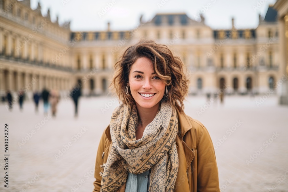 Beautiful young woman in Paris, France wearing warm coat and scarf