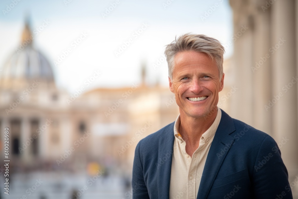Portrait of a handsome mature man in front of St. Peter's Basilica Portrait of a handsome mature man in front of St. Peter's Basilica