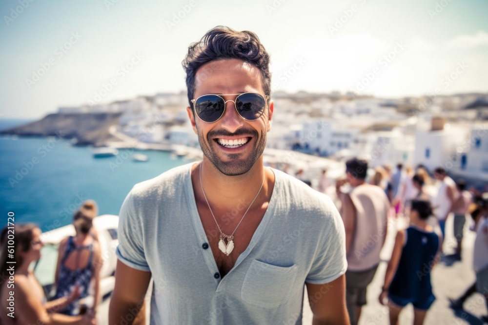 Portrait of a handsome young man smiling at the camera while standing on the beach