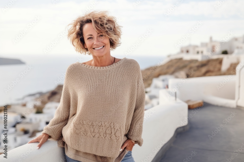 Portrait of a smiling mature woman standing in Santorini, Greece
