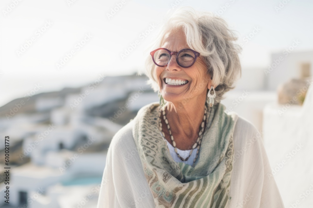 Portrait of smiling senior woman with eyeglasses in front of the sea Portrait of smiling senior woman with eyeglasses in front of the sea