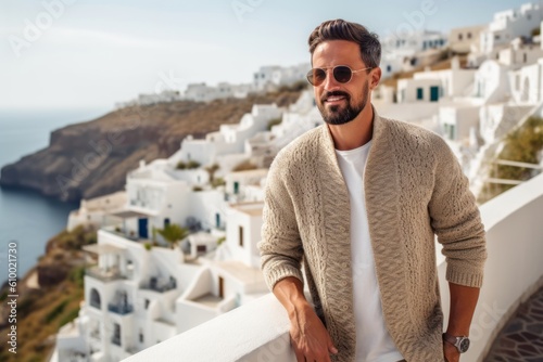 Handsome man on vacation in Santorini island, Greece