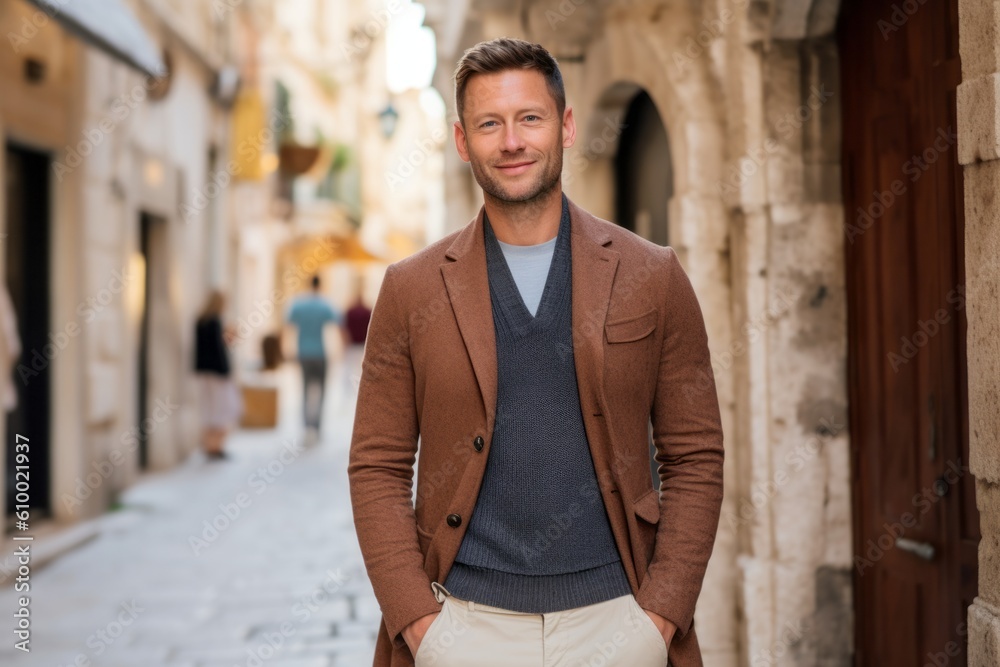 Portrait of a handsome young man walking in the old city. Portrait of a handsome young man walking in the old city.