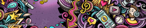 Audio Content doodle banner. Cartoon vector horizontal header