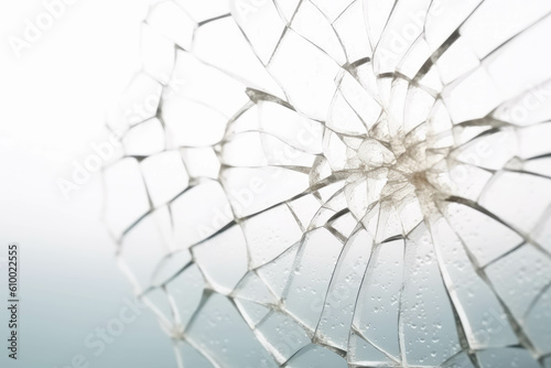 Cracks on broken glass background on white. AI