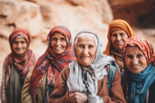 Portrait of a group of women in the old town of Petra, Jordan