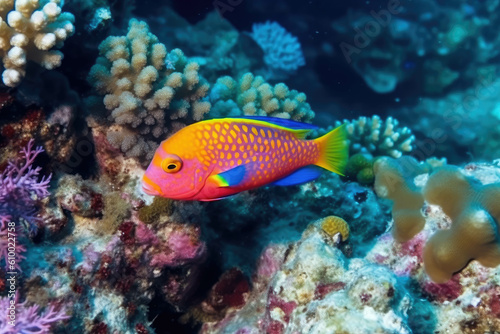 Small colorful coral fish on the reef underwater tropical wildlife. AI