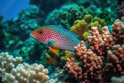 Small colorful coral fish on the reef underwater tropical wildlife. AI