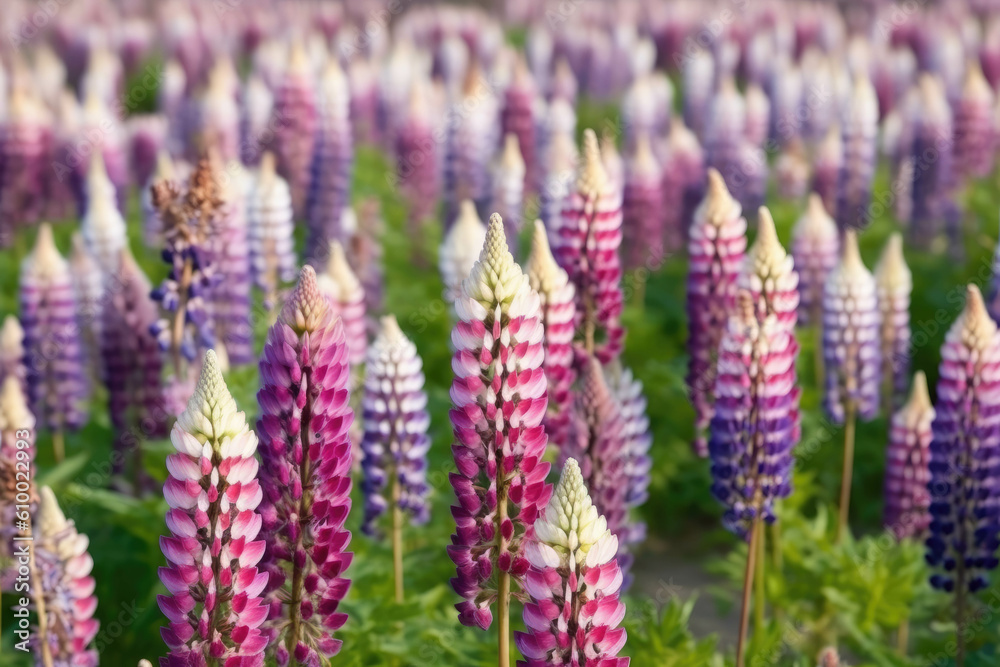 Inflorescences of lupines background springtime blossom season. AI Inflorescences of lupines background springtime blossom season. AI