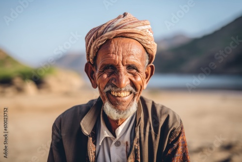 Portrait of a smiling old man on the beach in Pushkar, Rajasthan, India