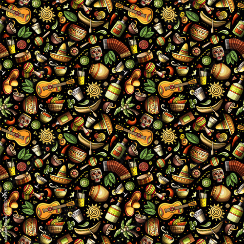 Cartoon cute doodles Latin America seamless pattern