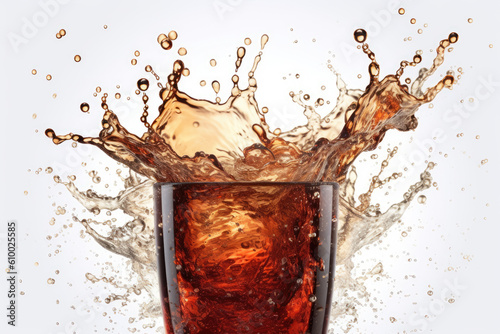 coke splash in glass, 3d render, background