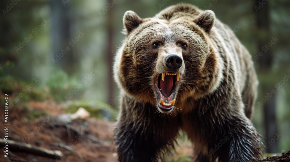 Fototapeta premium large angry grizzly bear. danger. generative ai