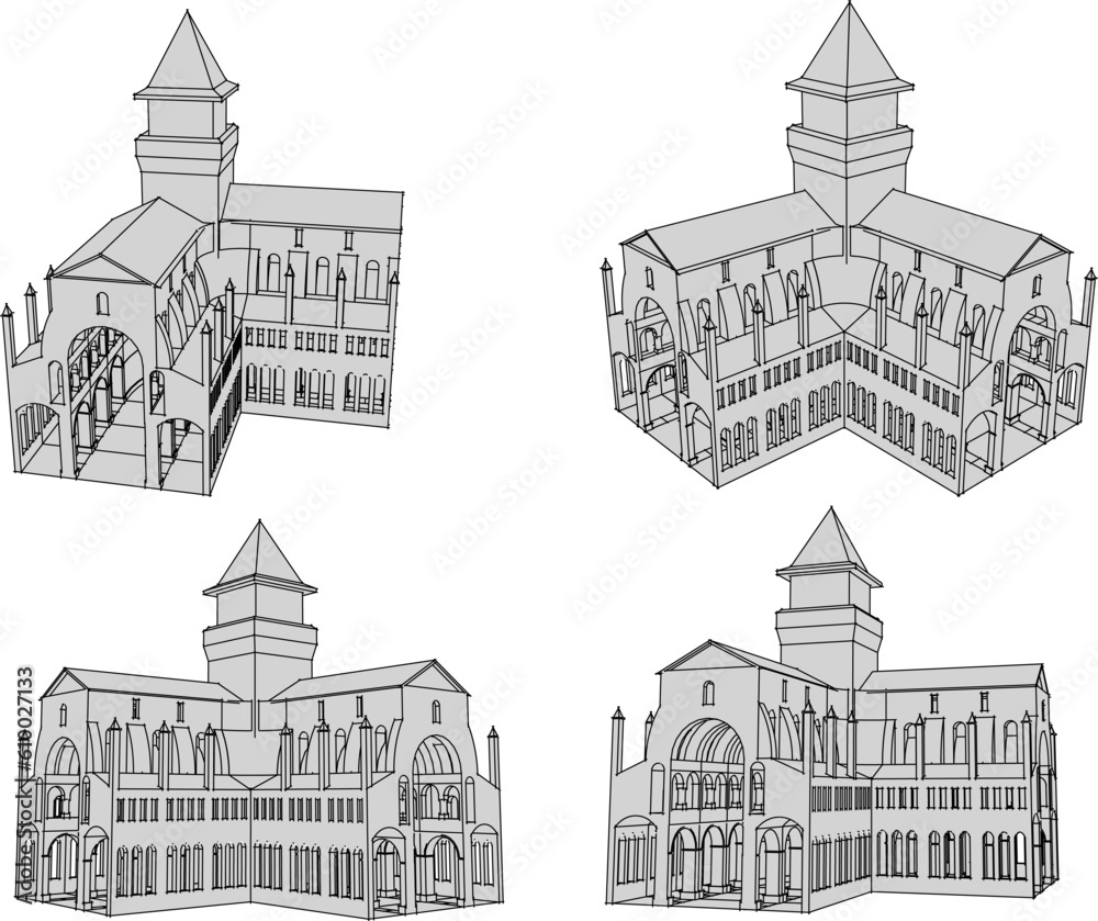 Classic vintage old church temple illustration vector sketch