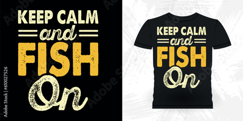Keep Clam And Fish On Funny Fishing Fisherman Retro Vintage Fish T-shirt Design 