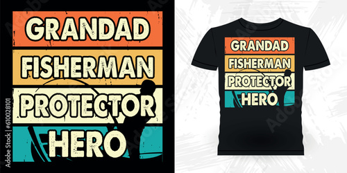 Grandad Fisherman Protector Hero Funny Fishing Fisherman Retro Vintage Fish T-shirt Design 