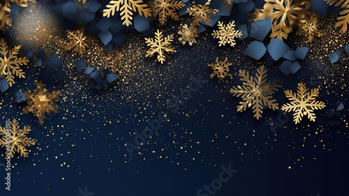 Winter background, Gold and navy snowflakes. Generative ai