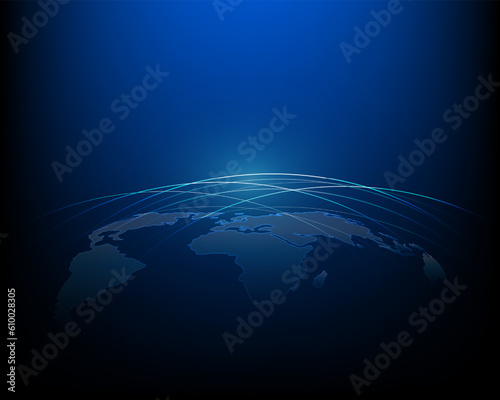 The world map points connect the global network.