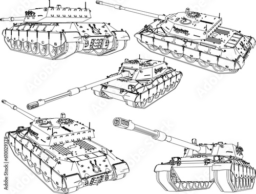 Sketch vector illustration of a tank with a combat war missile weapon ready to fire for battle