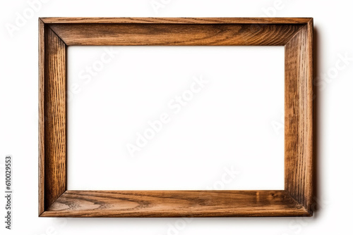 The empty wooden frame on white background with empty space for image