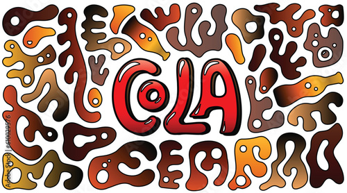 Coke Themed Abstract Doodle Pattern, Symbolizing Liquid Movements, Drops and Bubbles