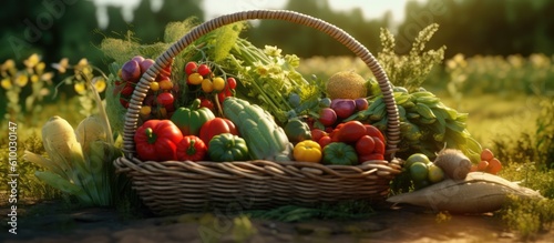 Basket with vegetables on the rural background