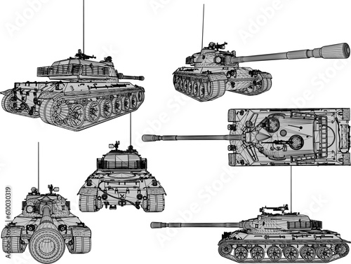 Sketch vector illustration of a tank with combat war weapons ready to fire for battle