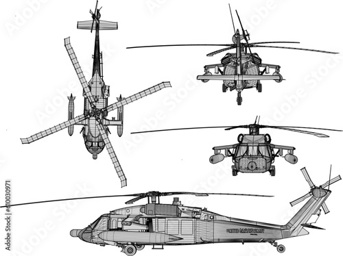 Sketch vector illustration of a war fighter helicopter with missile weapons