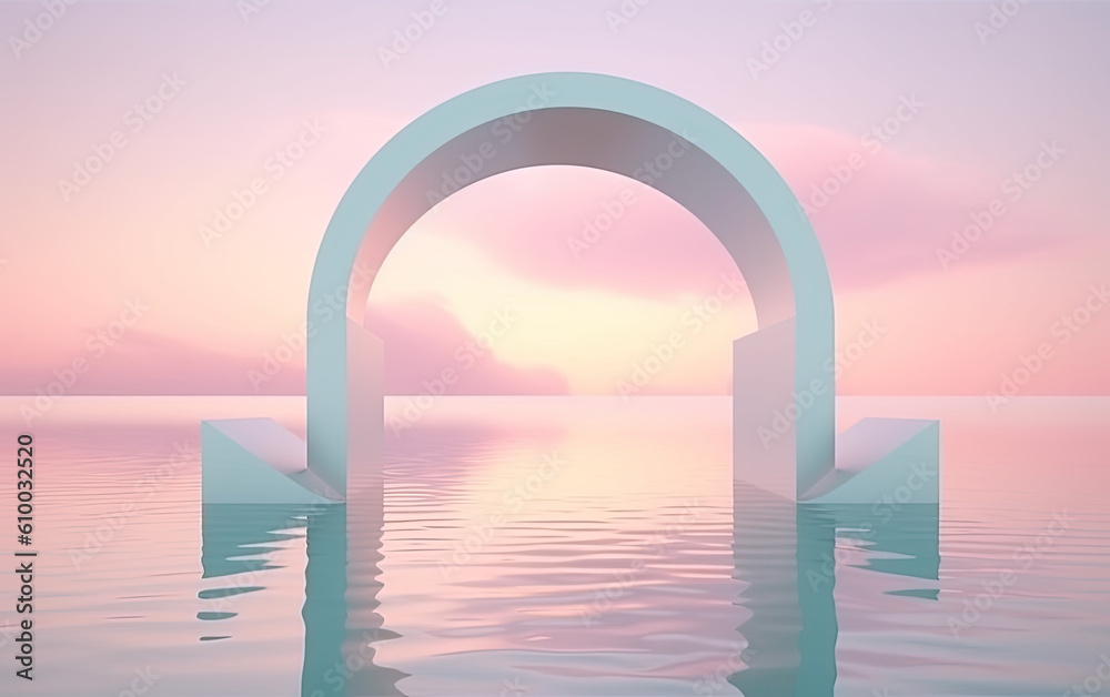 abstract arch on seascape background created with Generative AI technology
