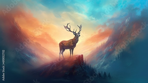 some kind of a deer standing on top of a mountain Generative Ai © gazemarinated