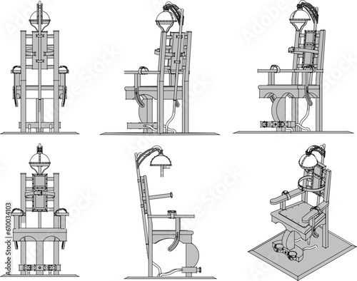Vector illustration cartoon sketch of electric chair execution of death prisoner