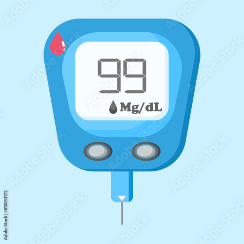 Medical equipment, Blood glucose meter, Diabetes blood glucometer in flat vector illustration design