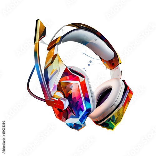 Colorfulful furistic Gaming Headphone on transparent background, generative ai photo