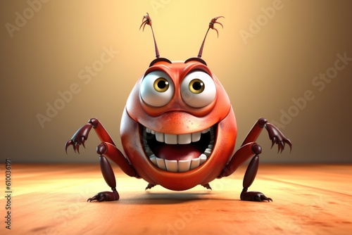 Cute Cartoon Cockroach Character. Generative Ai