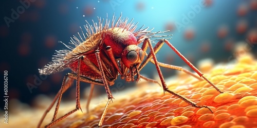 macro shot of a common mosquito on human skin, west nile virus infection, generative ai photo