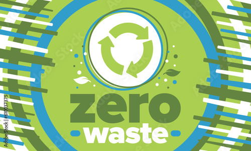 Zero Waste. Ecology poster. Refuse and Reduce. To Reuse and Recycle. Green January for environment. Eco friendly lifestyle. Save the planet. No plastic, only eco bag. Vector illustration
