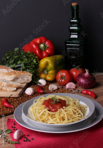 pasta with tomato sauce and basil