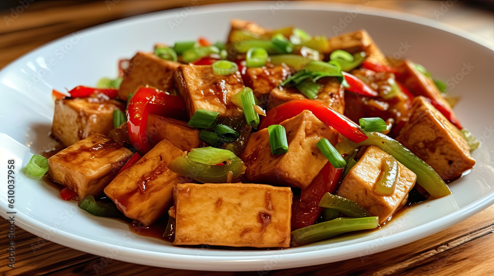 chinese stir fry tofu oily and spicy created with Generative AI technology chinese stir fry tofu oily and spicy created with Generative AI technology