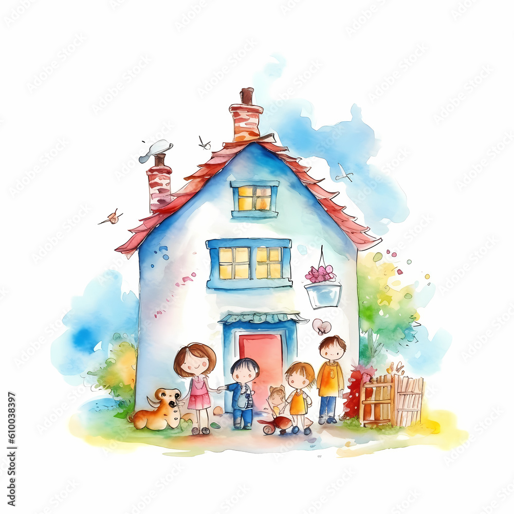 Drawing Happy Family with Happy Home