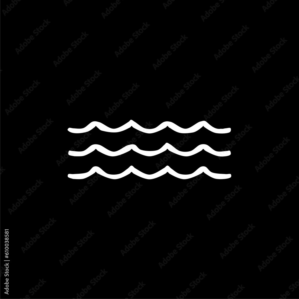 Obraz premium Sea waves line hand drawn icon isolated on black background