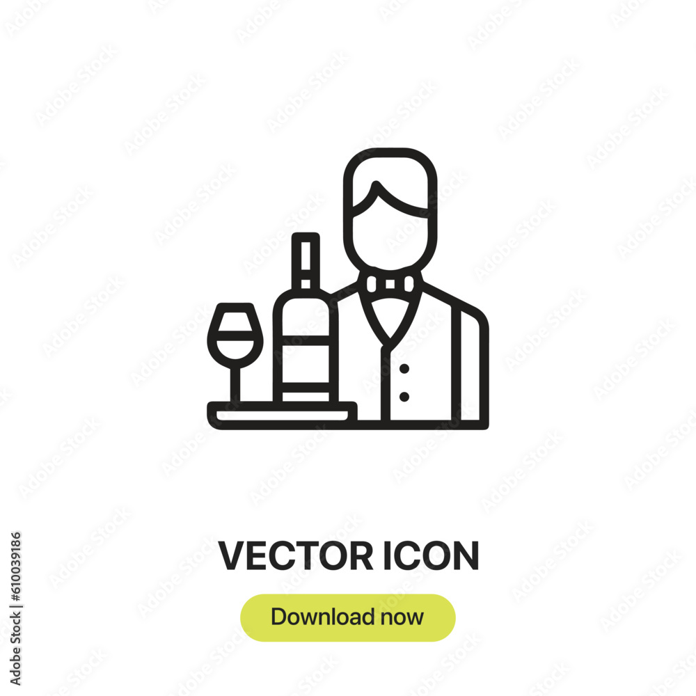waiter icon vector. Linear style sign for mobile concept and web design. waiter symbol illustration. Pixel vector graphics - Vector.