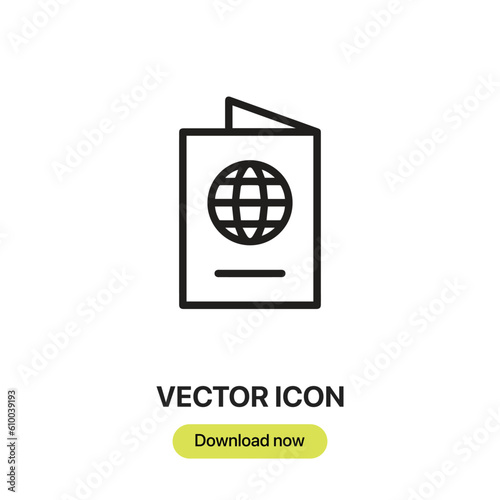 travel passport icon vector. Linear style sign for mobile concept and web design.travel passport symbol illustration. Pixel vector graphics - Vector.