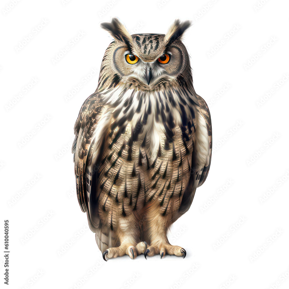 Eagle owl isolated on white created with Generative AI Eagle owl isolated on white created with Generative AI