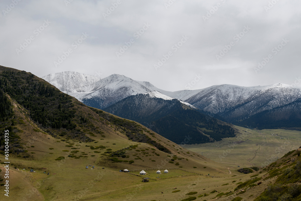 Summer mountain landscape. Kyrgyzstan mountains. Issyk-Kul region.